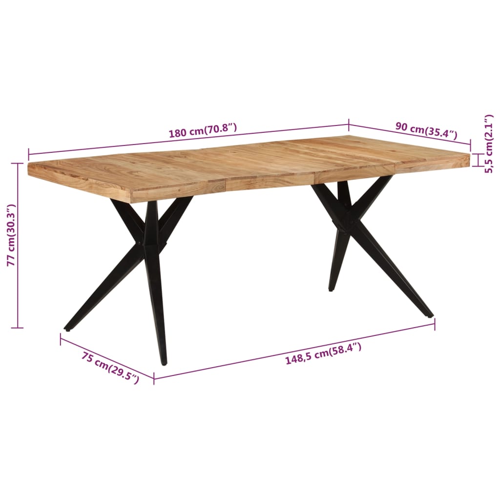 Fekete tömör akácfa étkezőasztal 180 x 90 x 77 cm 7