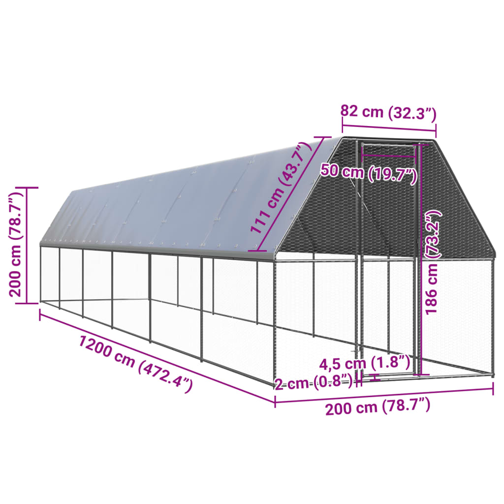 Kültéri horganyzott acél tyúkól 2x12x2 m 5