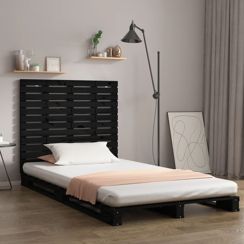 Fekete tömör fenyőfa fali fejtámla 106 x 3 x 91,5 cm