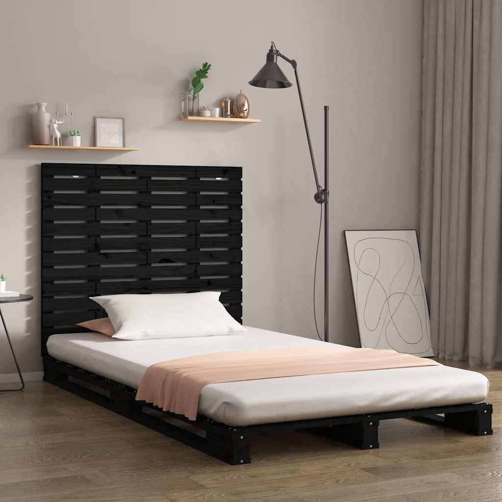 Fekete tömör fenyőfa fali fejtámla 96 x 3 x 91,5 cm