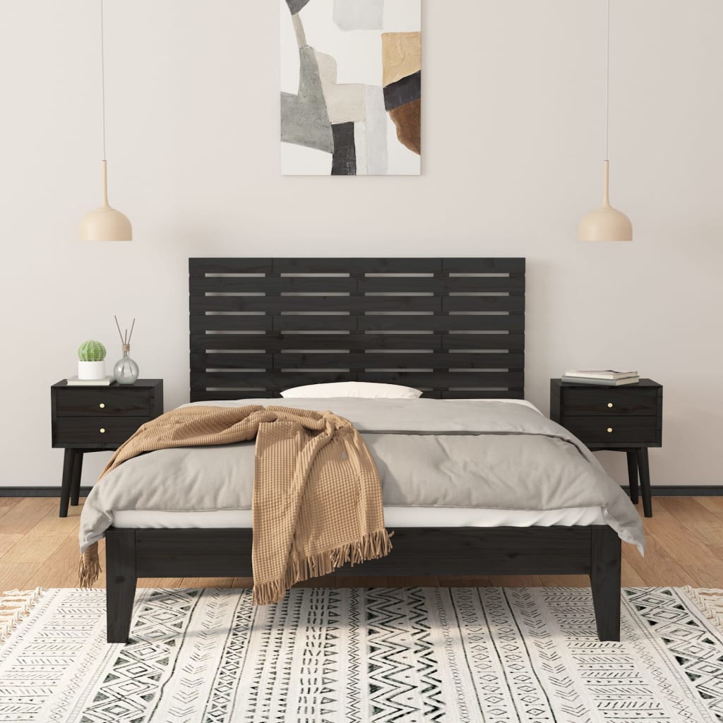 Fekete tömör fenyőfa fali fejtámla 126 x 3 x 63 cm 3
