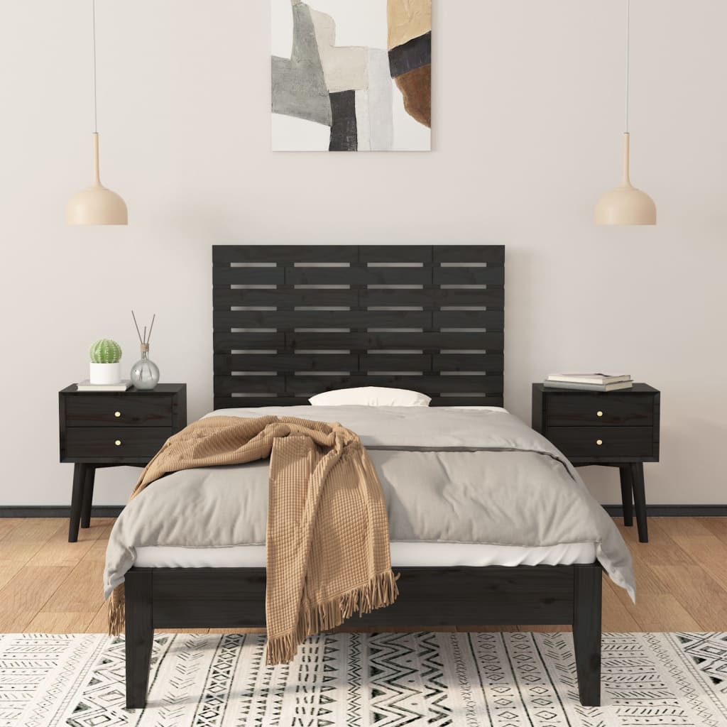 Fekete tömör fenyőfa fali fejtámla 81x3x63 cm 3