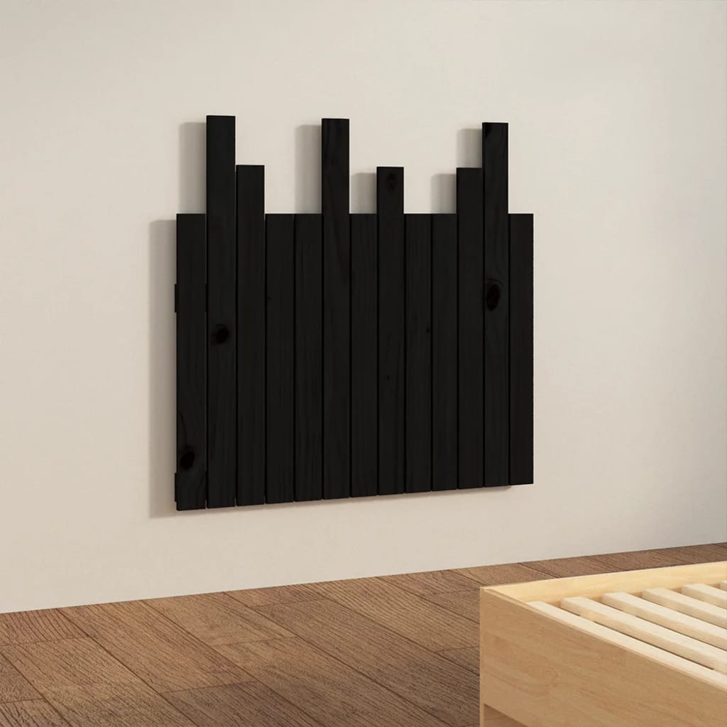 Fekete tömör fenyőfa fali fejtámla 82,5 x 3 x 80 cm 4