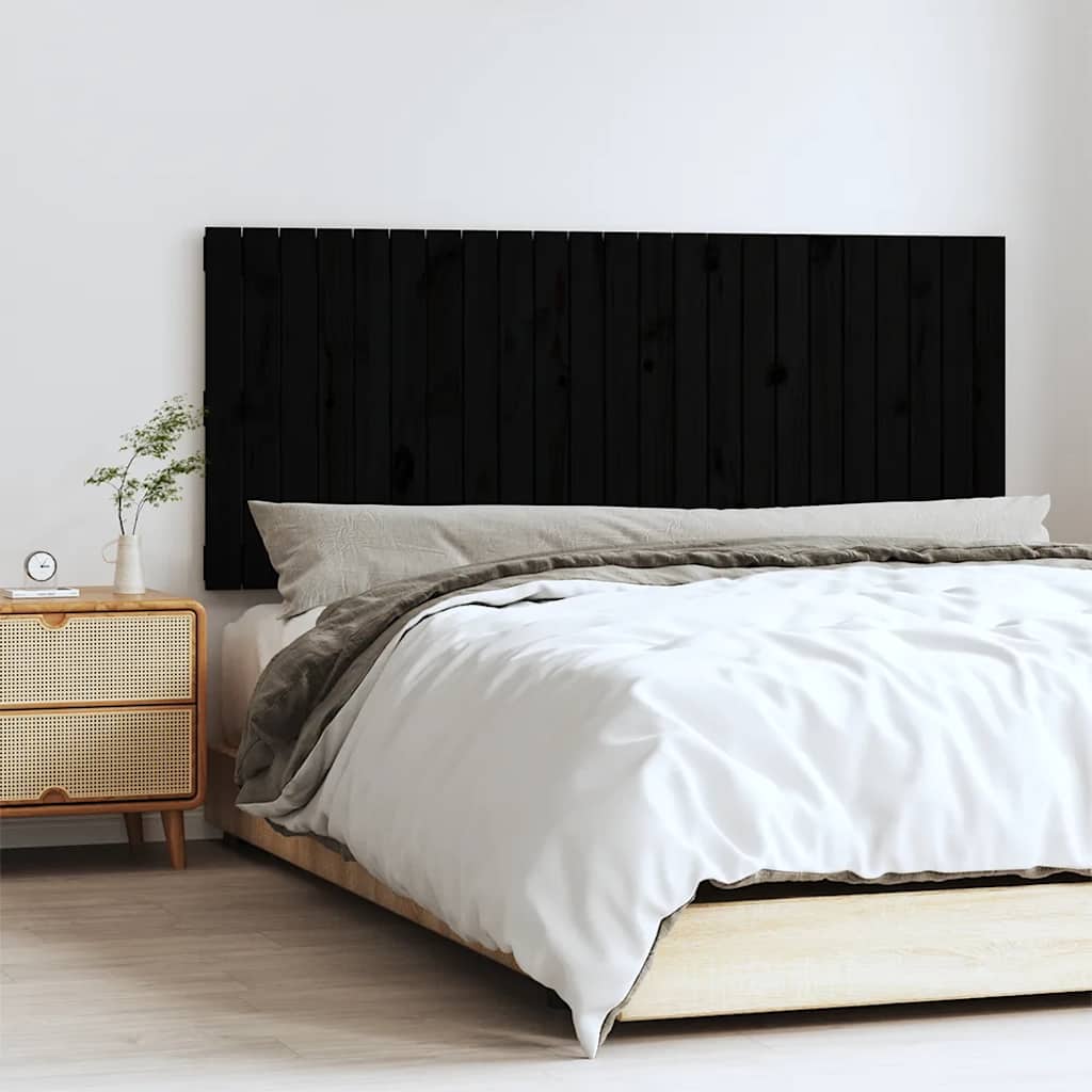 Fekete tömör fenyőfa fali fejtámla 147 x 3 x 60 cm