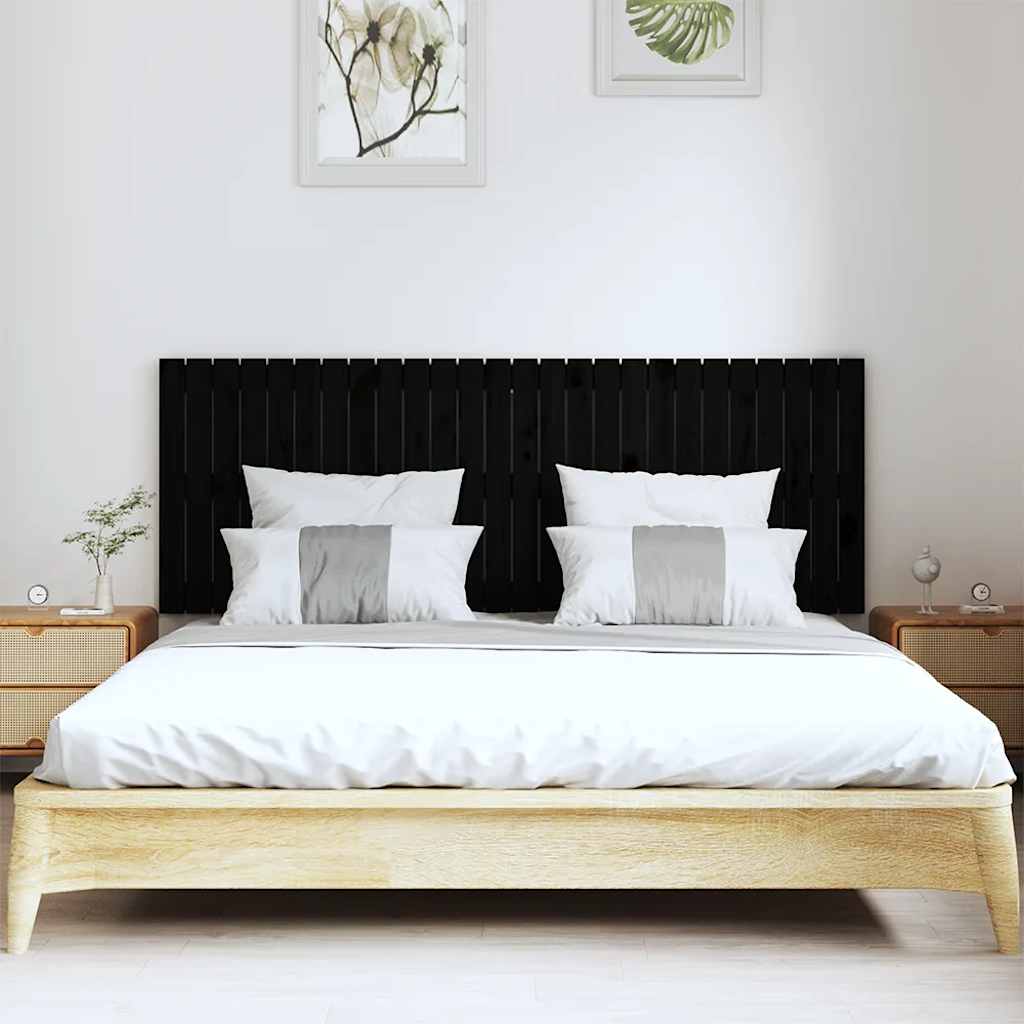 Fekete tömör fenyőfa fali fejtámla 166 x 3 x 60 cm 3
