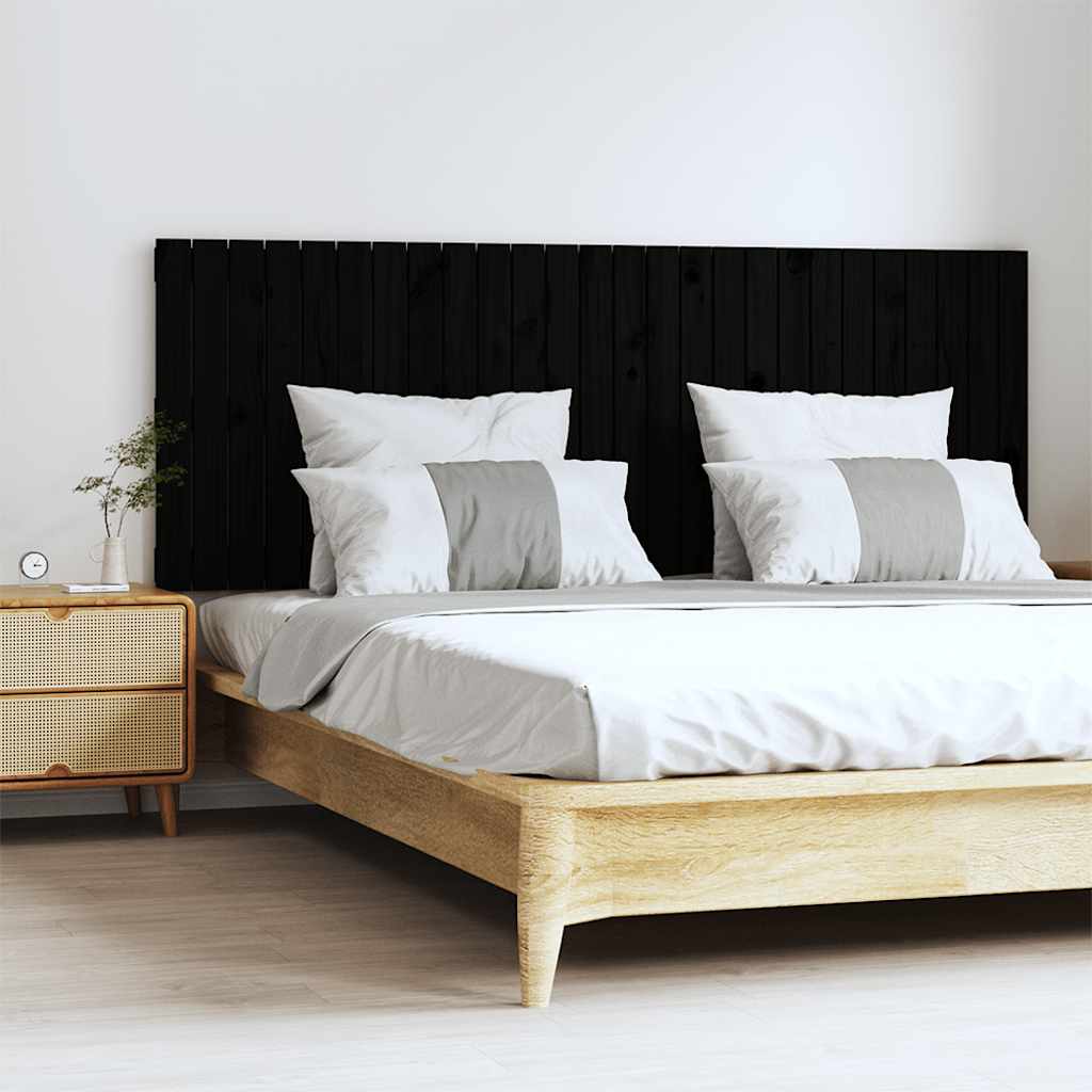 Fekete tömör fenyőfa fali fejtámla 166 x 3 x 60 cm