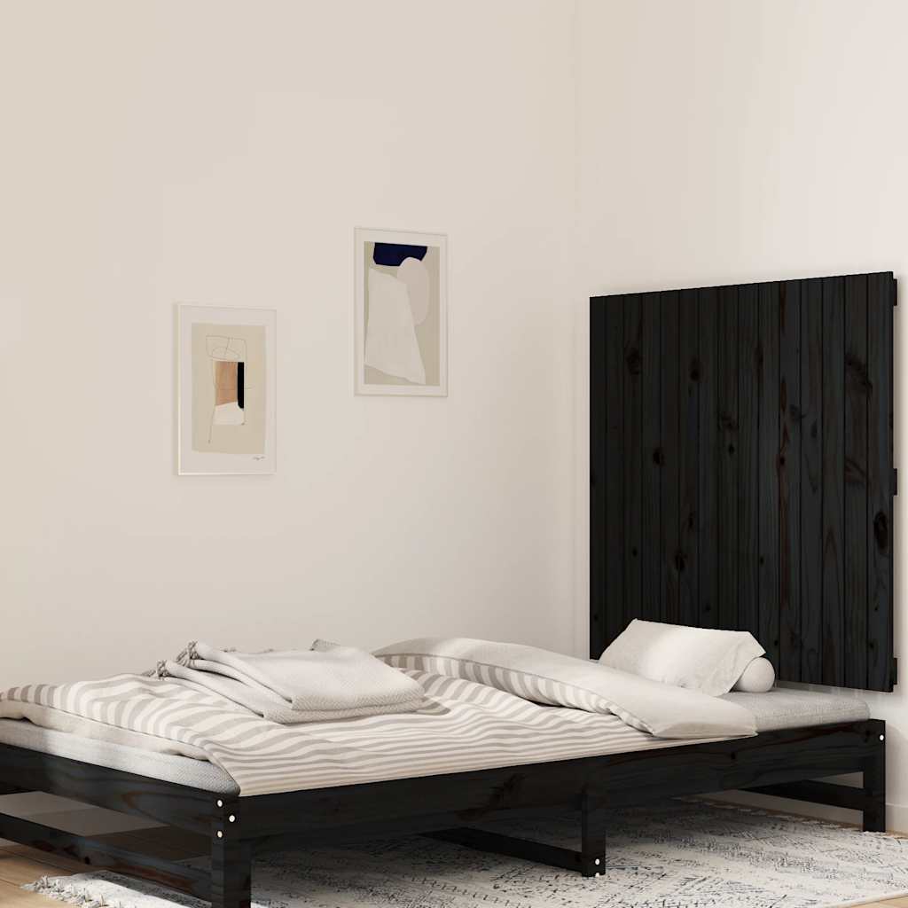 Fekete tömör fenyőfa fali fejtámla 95,5 x 3 x 90 cm