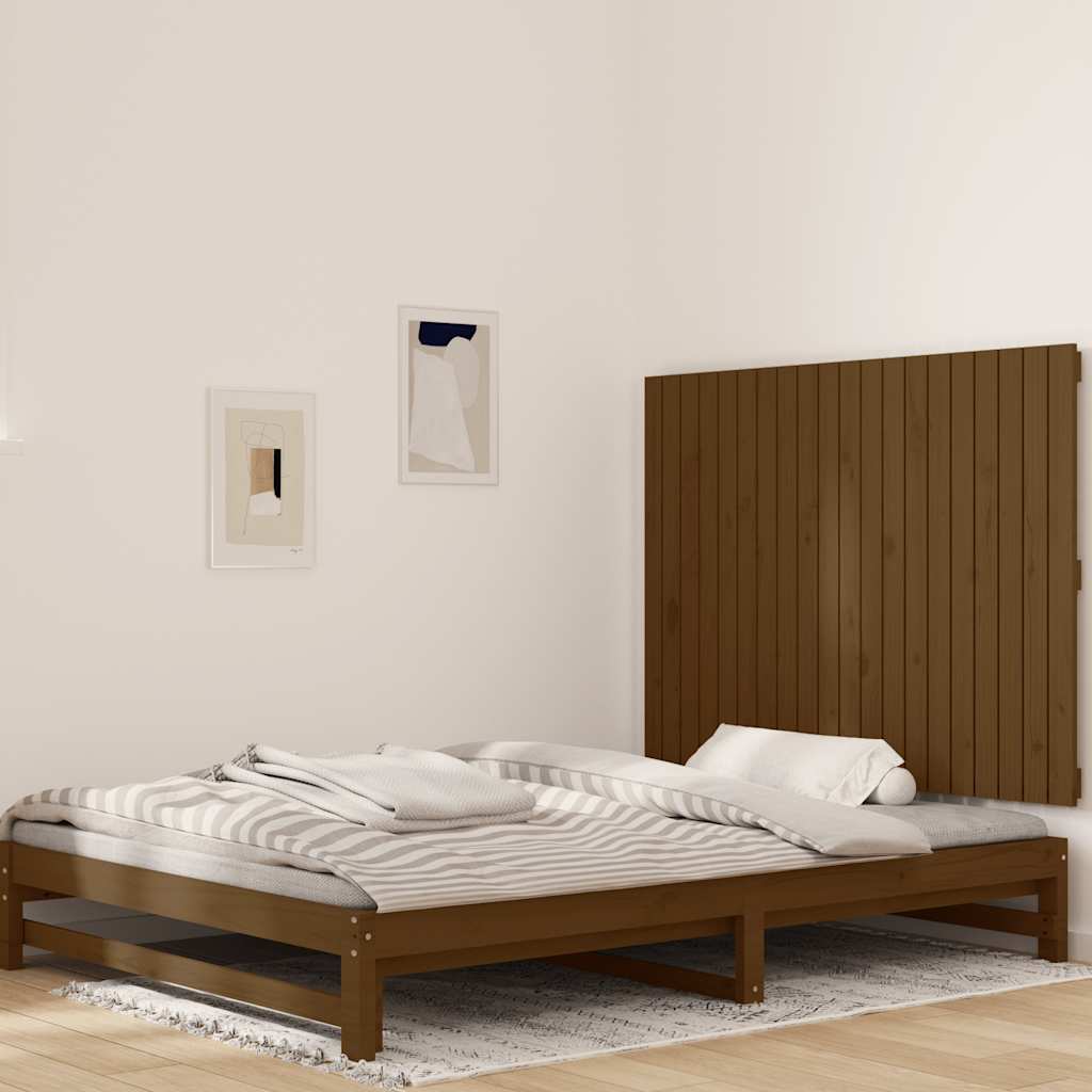 Mézbarna tömör fenyőfa fali fejtámla 127,5x3x90 cm