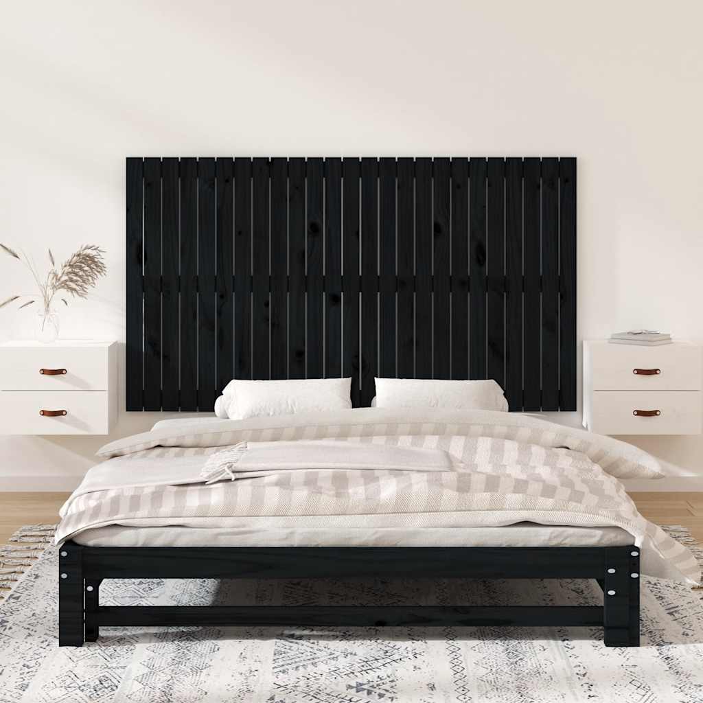 Fekete tömör fenyőfa fali fejtámla 159,5x3x90 cm 3