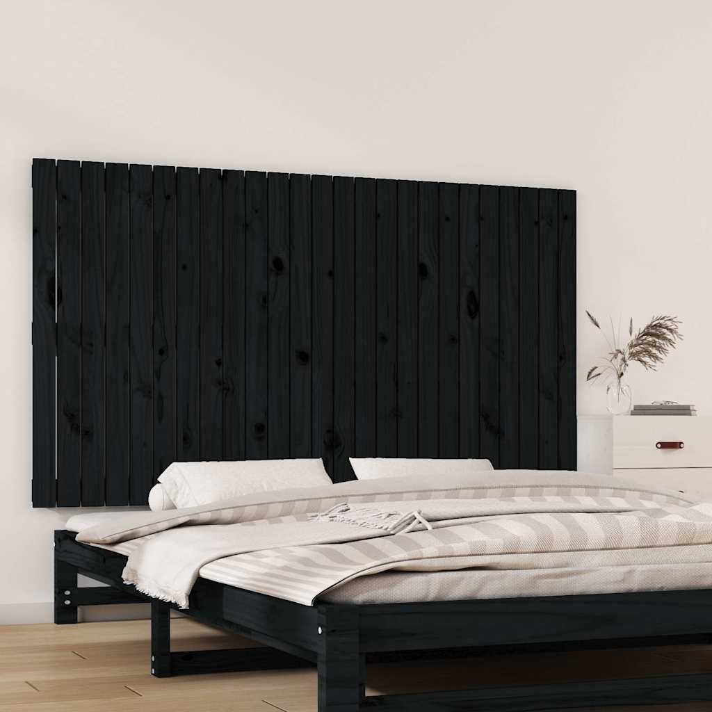 Fekete tömör fenyőfa fali fejtámla 159,5x3x90 cm