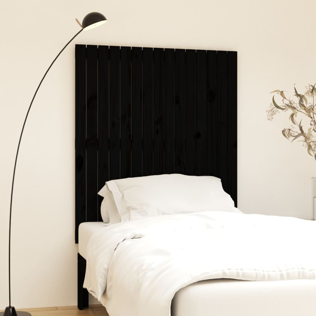 Fekete tömör fenyőfa fali fejtámla 95,5x3x110 cm
