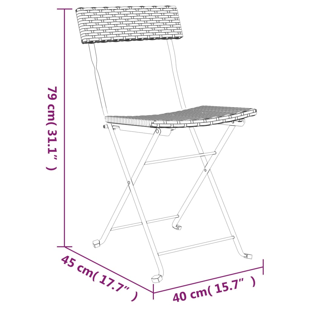 3 részes szürke összecsukható polyrattan bisztrószett 10
