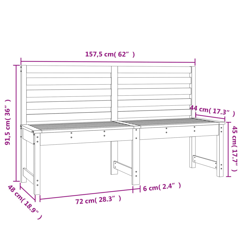 Fekete tömör fenyőfa kerti pad 157,5 cm 7