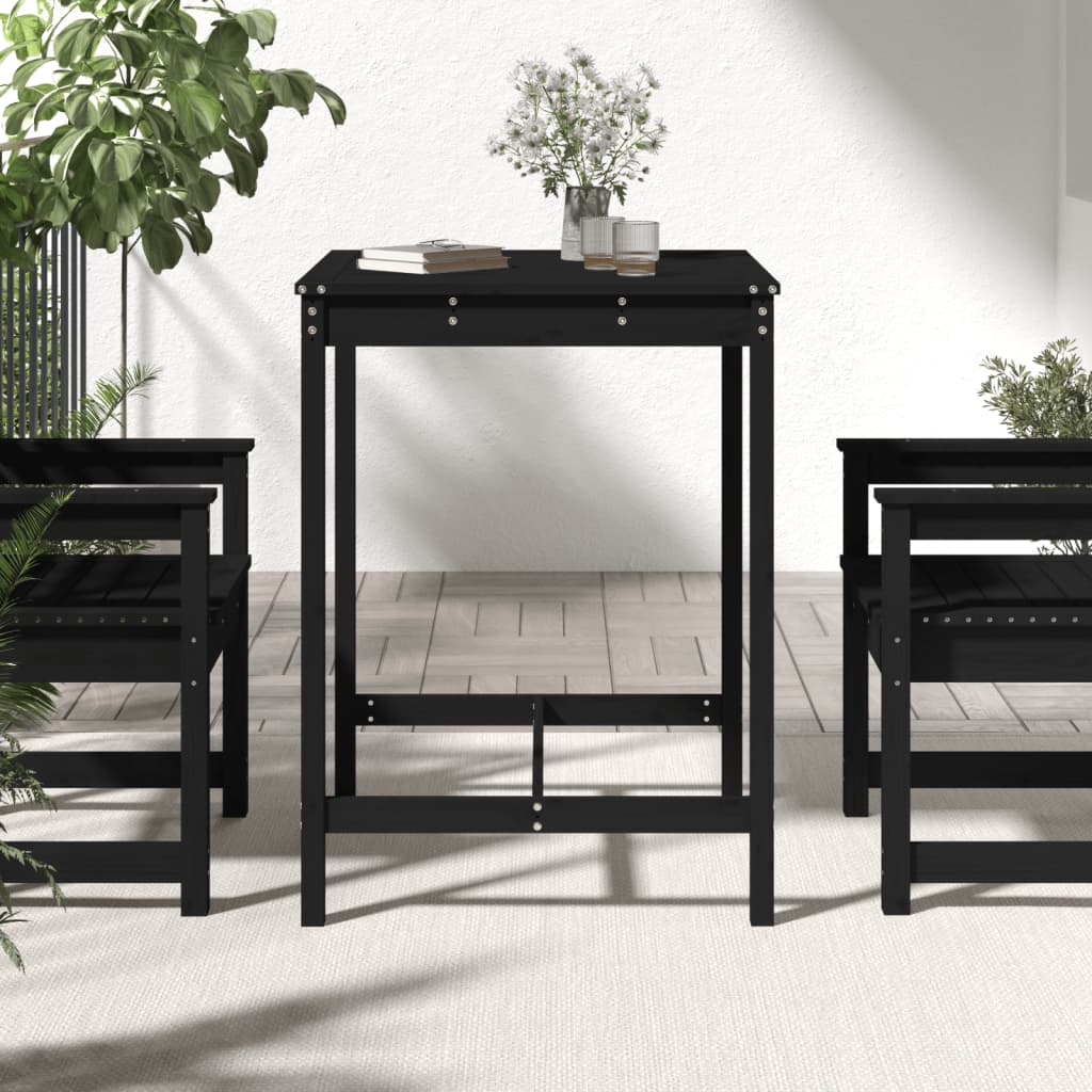 Fekete tömör fenyőfa kerti asztal 82,5x82,5x110 cm 3