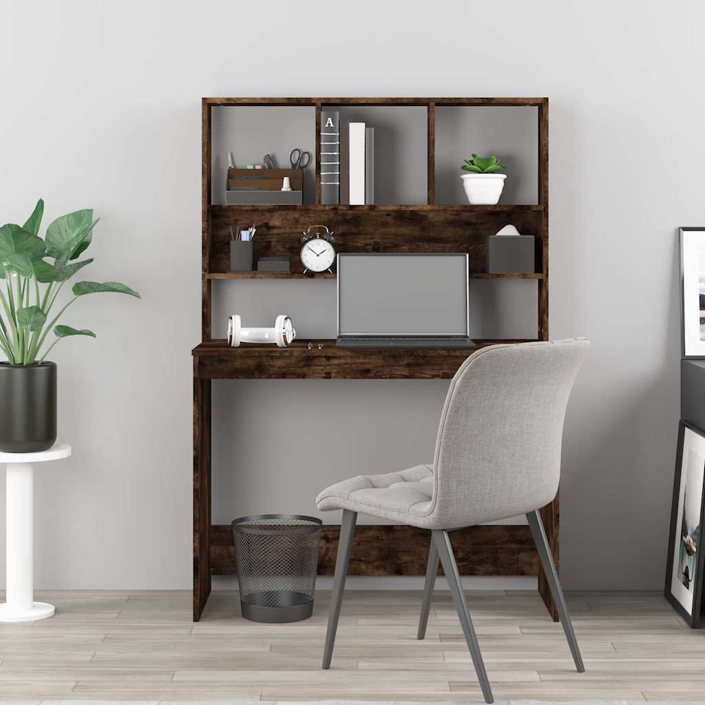 Füstös tölgy szerelt fa íróasztal polcokkal 102 x 45 x 148 cm 3