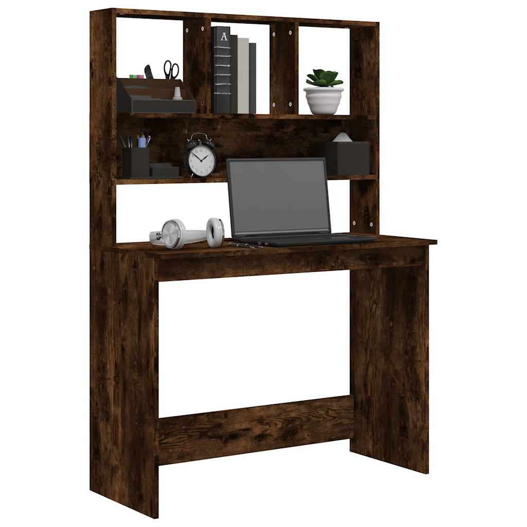 Füstös tölgy szerelt fa íróasztal polcokkal 102 x 45 x 148 cm 4