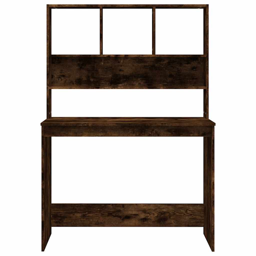 Füstös tölgy szerelt fa íróasztal polcokkal 102 x 45 x 148 cm 5