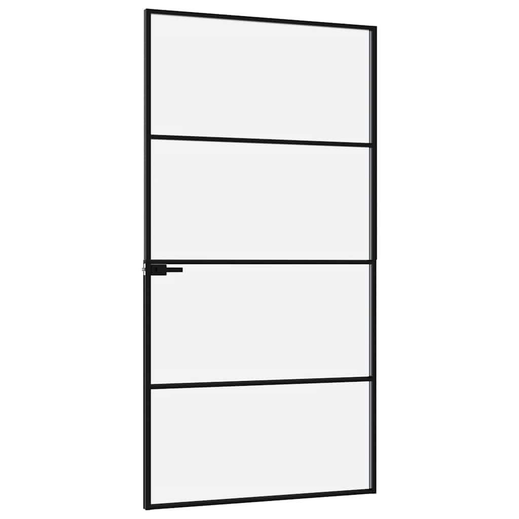 Fekete edzett üveg és alumínium vékony beltéri ajtó 102x201,5cm 4