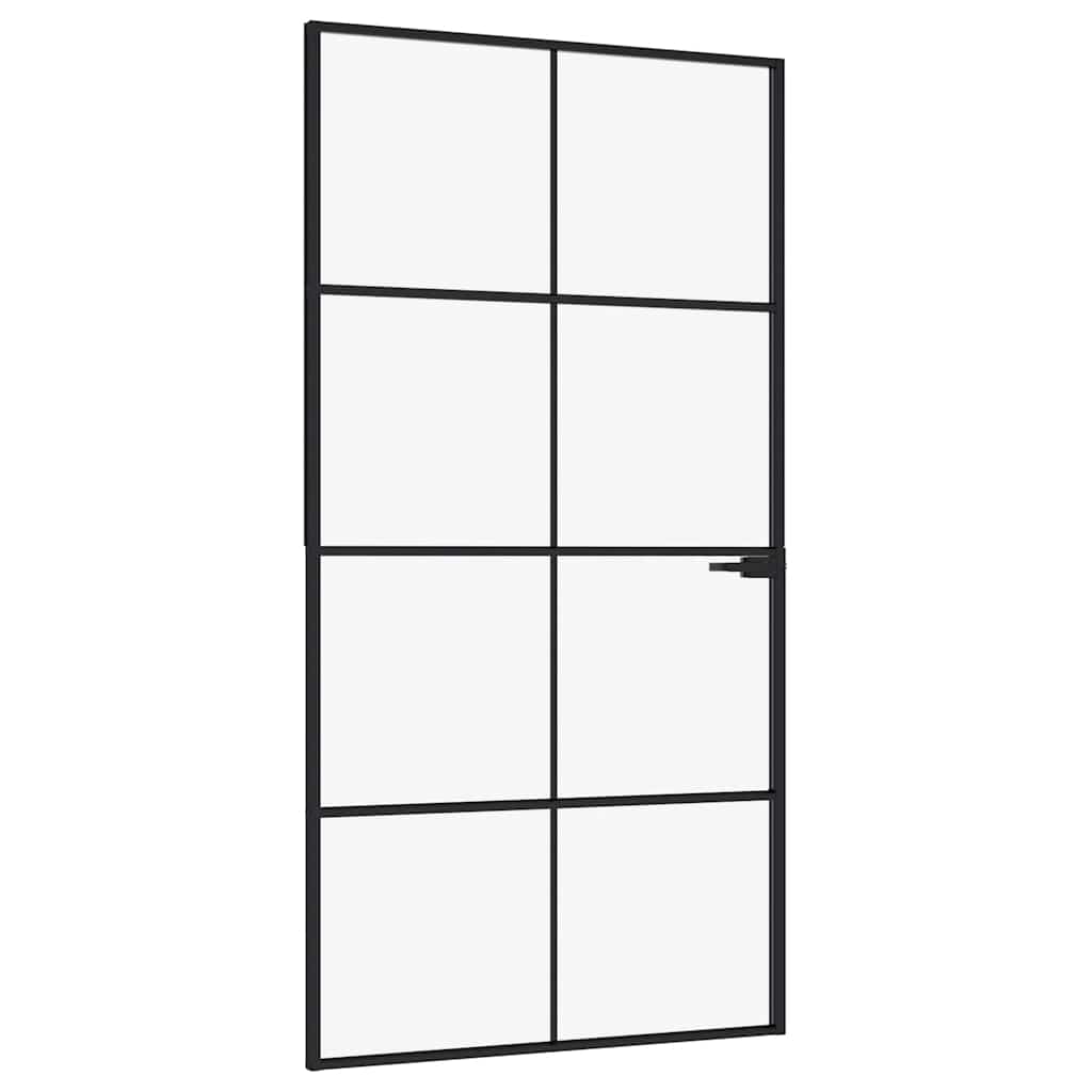 Fekete edzett üveg és alumínium vékony beltéri ajtó 102x201,5cm 2