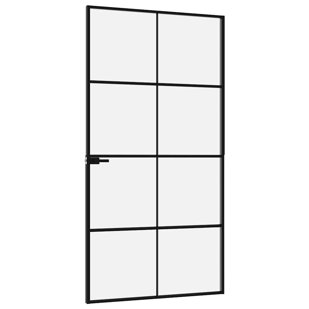 Fekete edzett üveg és alumínium vékony beltéri ajtó 102x201,5cm 4