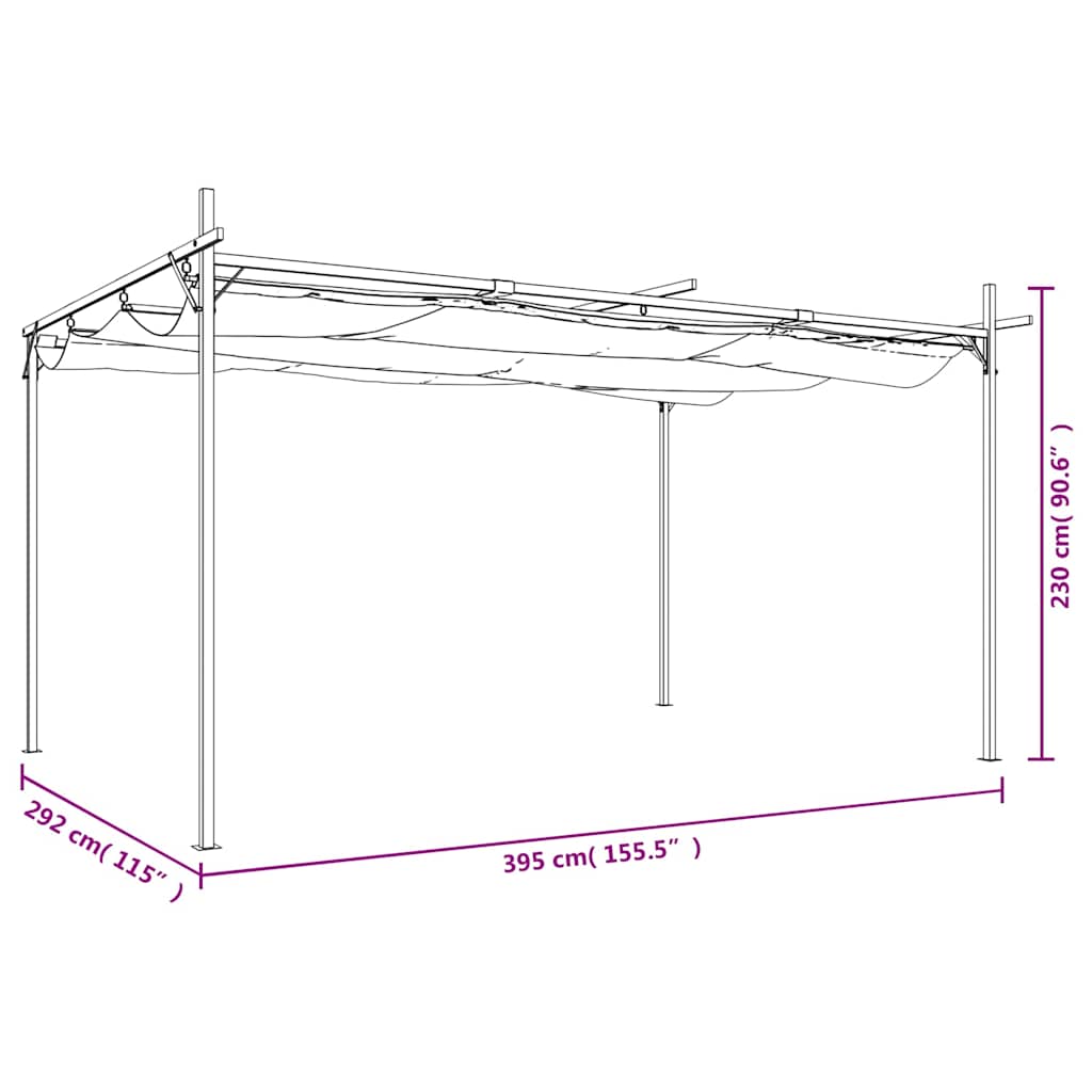 Antracitszürke pergola behúzható tetővel 395 x 292 x 230 cm 8