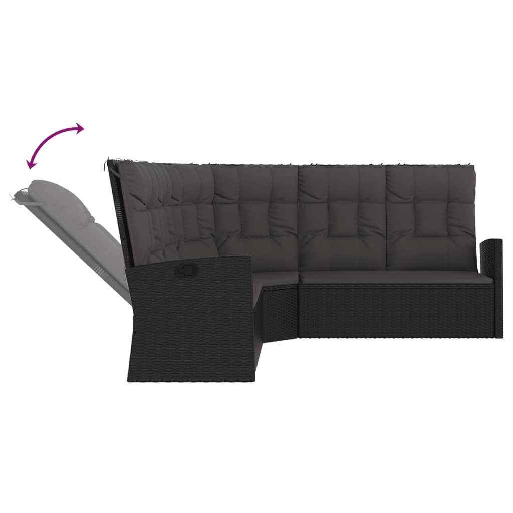 Fekete polyrattan dönthető sarokkanapé párnával 5