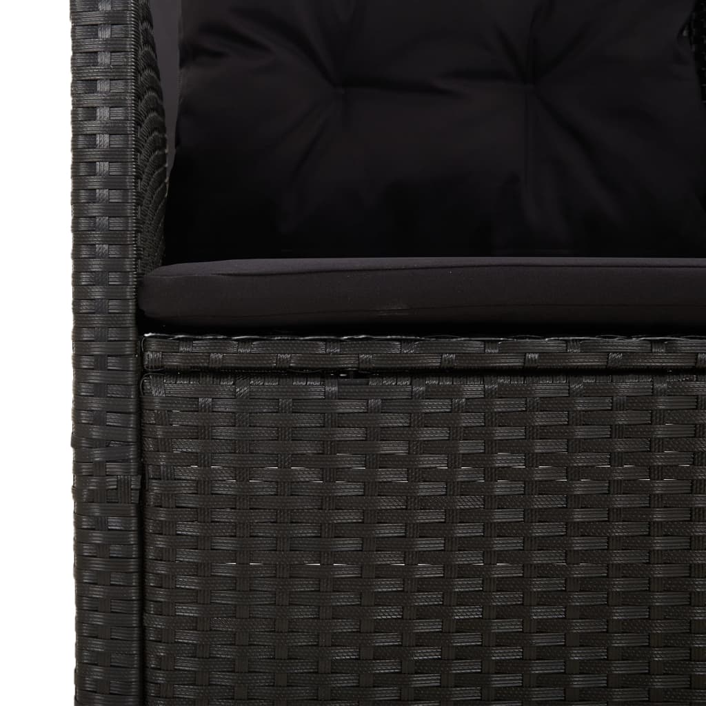 Fekete polyrattan dönthető sarokkanapé párnával 6