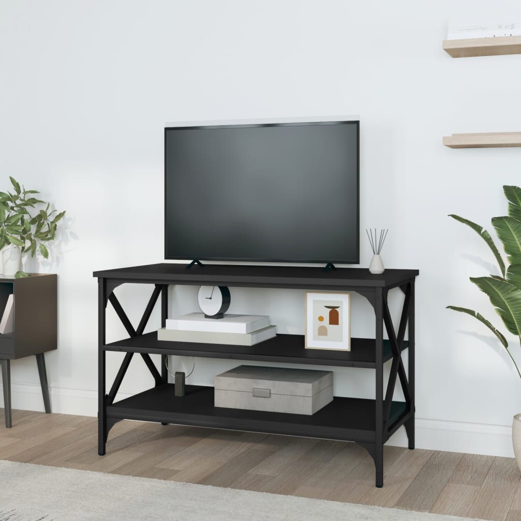 Fekete szerelt fa TV-szekrény 80x40x50 cm 3