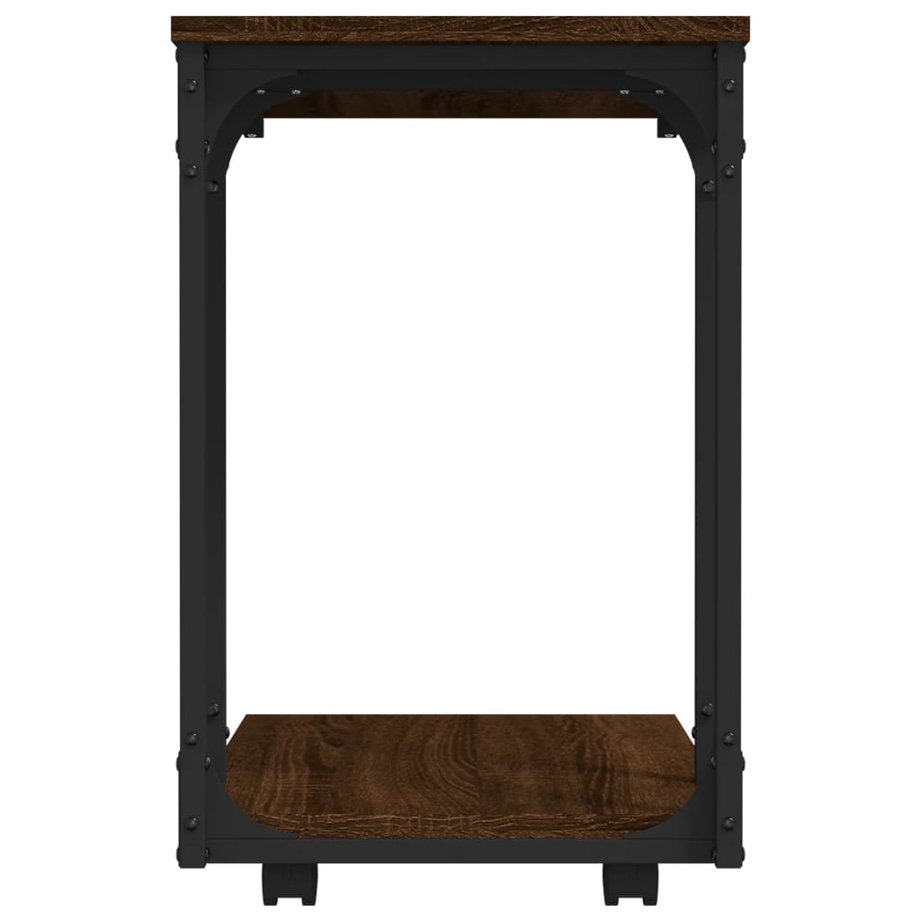 Barna tölgyszínű szerelt fa kisasztal kerekekkel 50x35x55,5 cm 6