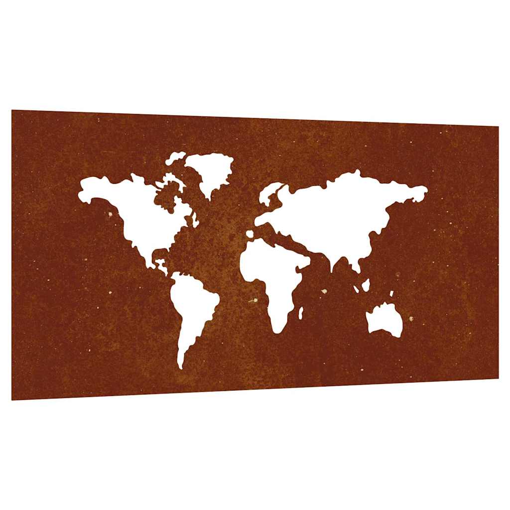 Világtérkép mintás corten acél kerti faldísz 105 x 55 cm 2
