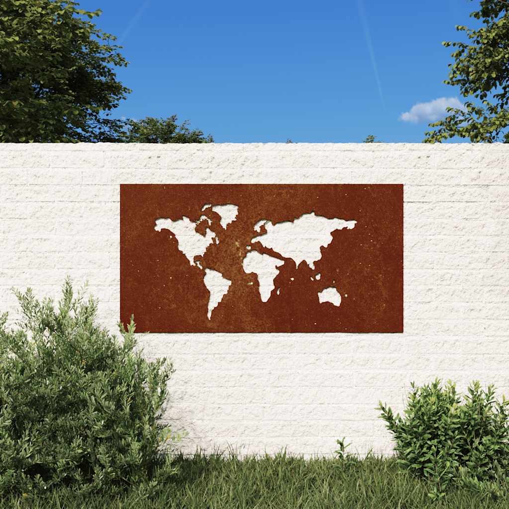 Világtérkép mintás corten acél kerti faldísz 105 x 55 cm