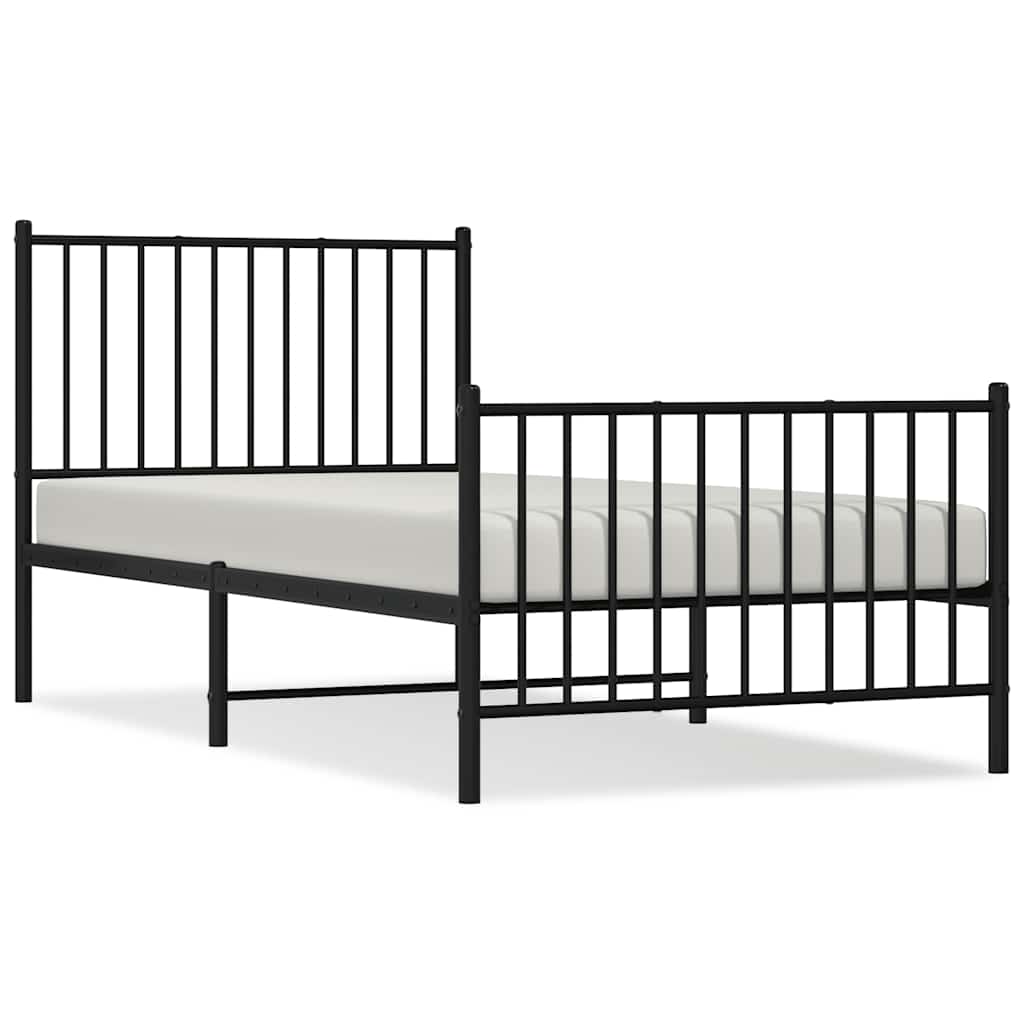 Fekete fém ágykeret fej- és lábtámlával 90 x 190 cm 2