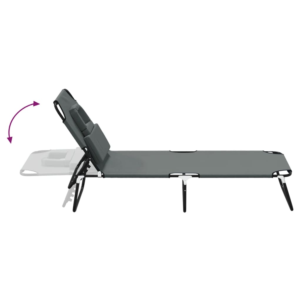 Szürke oxford szövet és porszórt acél összecsukható napozóágy 6