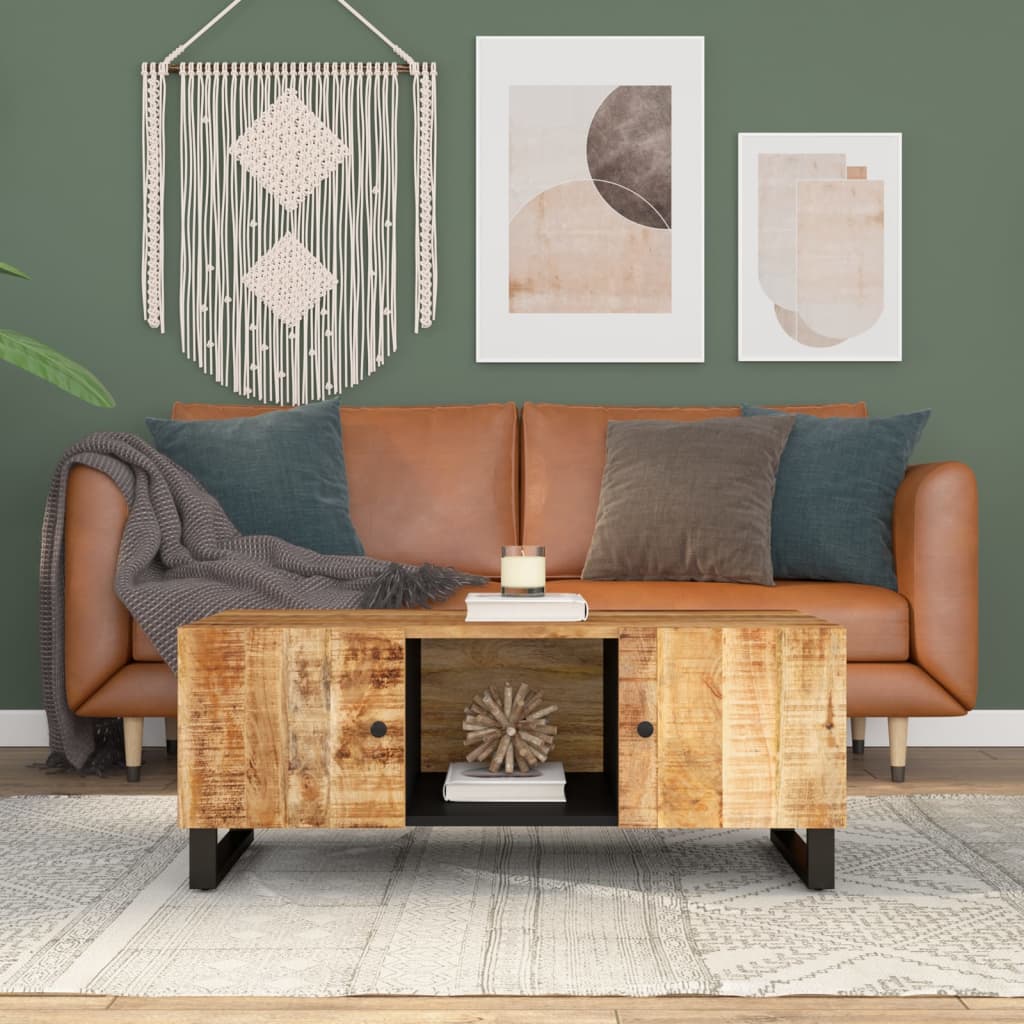 Tömör mangófa és szerelt fa dohányzóasztal 100 x 54 x 40 cm