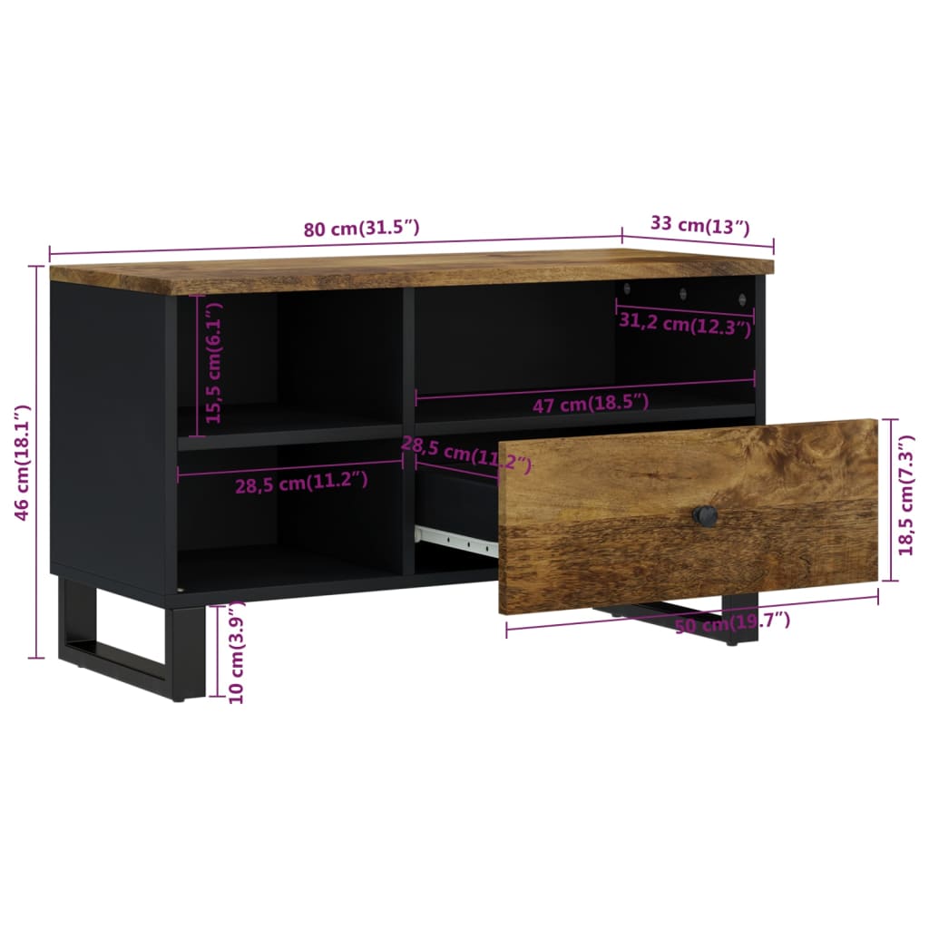 Tömör mangó- és szerelt fa TV-szekrény 80 x 33 x 46 cm 8