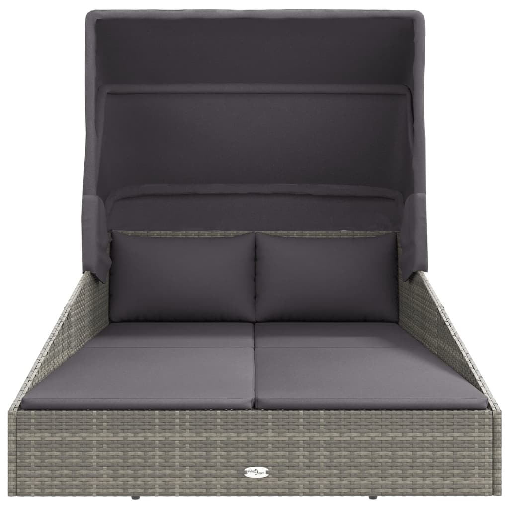 Szürke polyrattan napágy összecsukható tetővel 200x114x128 cm 3