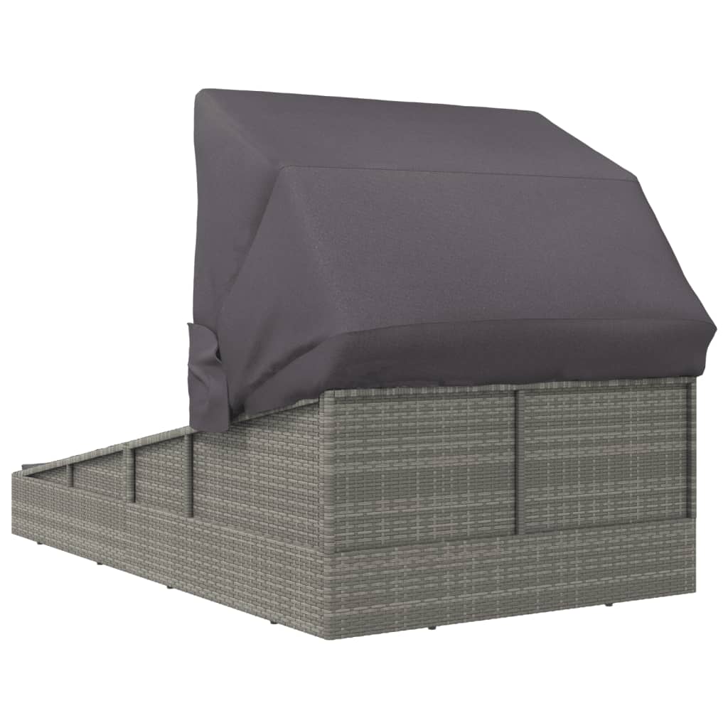 Szürke polyrattan napágy összecsukható tetővel 200x114x128 cm 5