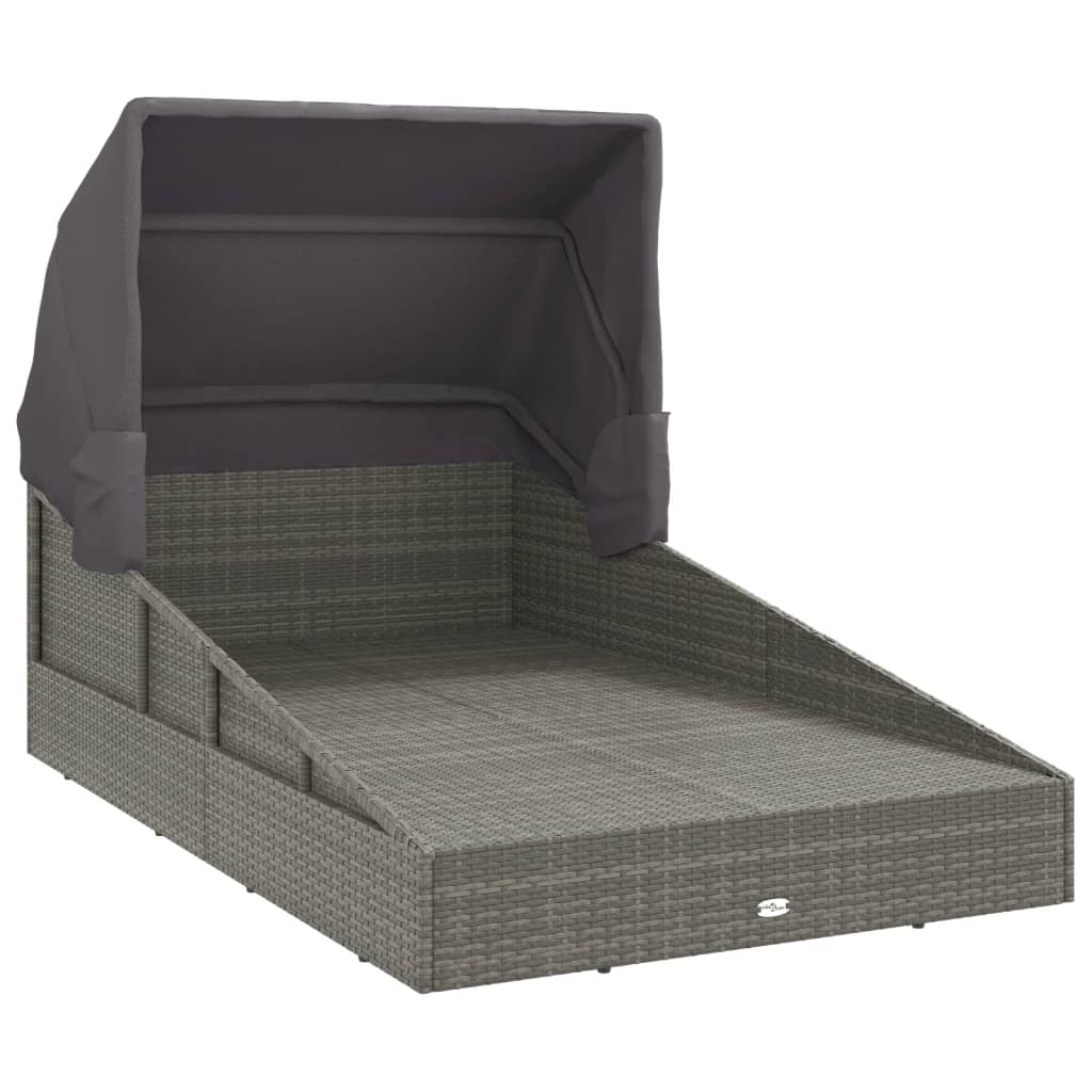 Szürke polyrattan napágy összecsukható tetővel 200x114x128 cm 7