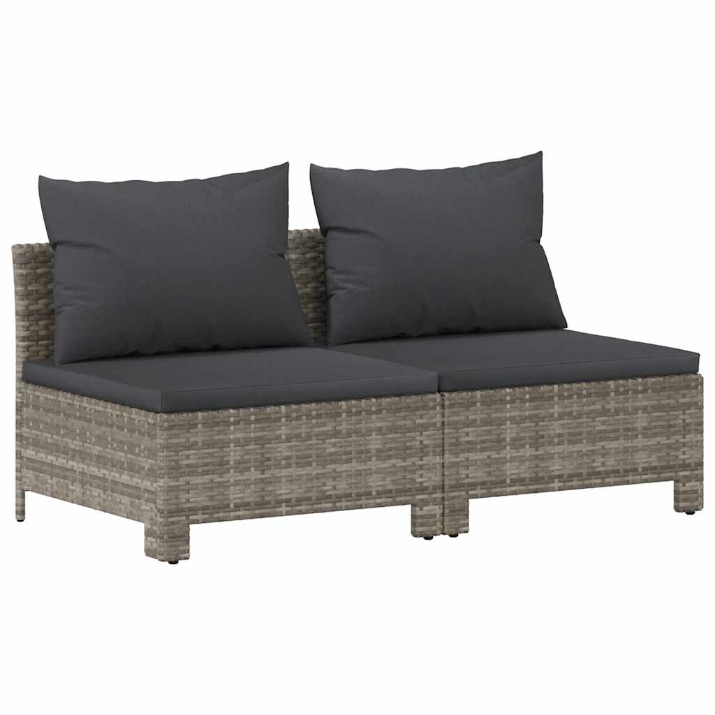 2 személyes szürke polyrattan kerti kanapé párnákkal 2