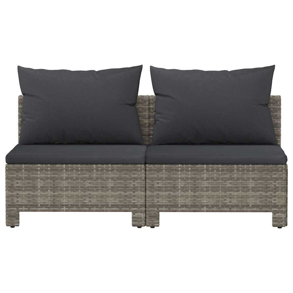 2 személyes szürke polyrattan kerti kanapé párnákkal 4
