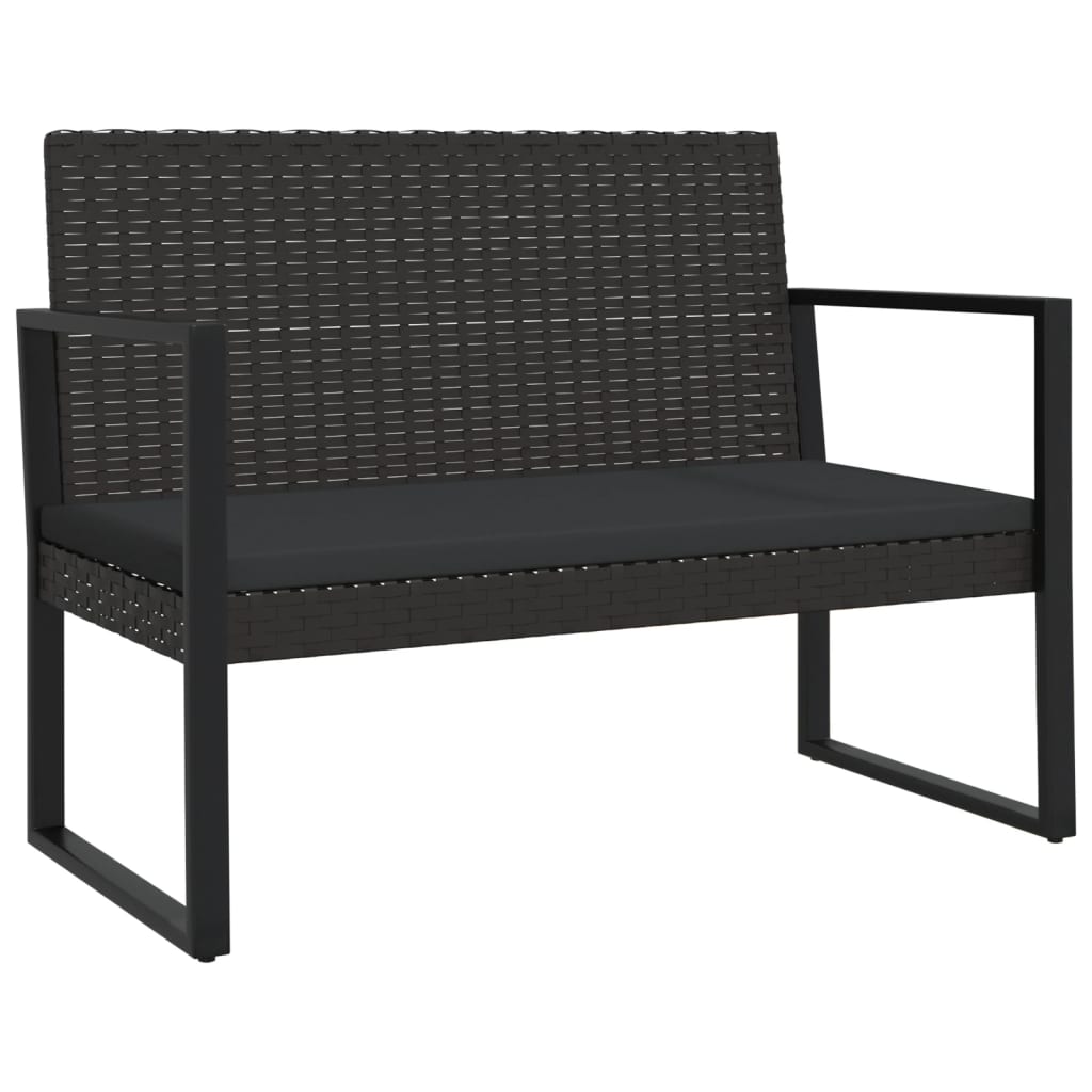 Fekete polyrattan kerti pad párnákkal 106 cm 2