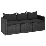 Fekete 3 személyes polyrattan kerti kanapé párnákkal 2