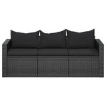 Fekete 3 személyes polyrattan kerti kanapé párnákkal 3