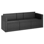 Fekete 3 személyes polyrattan kerti kanapé párnákkal 4
