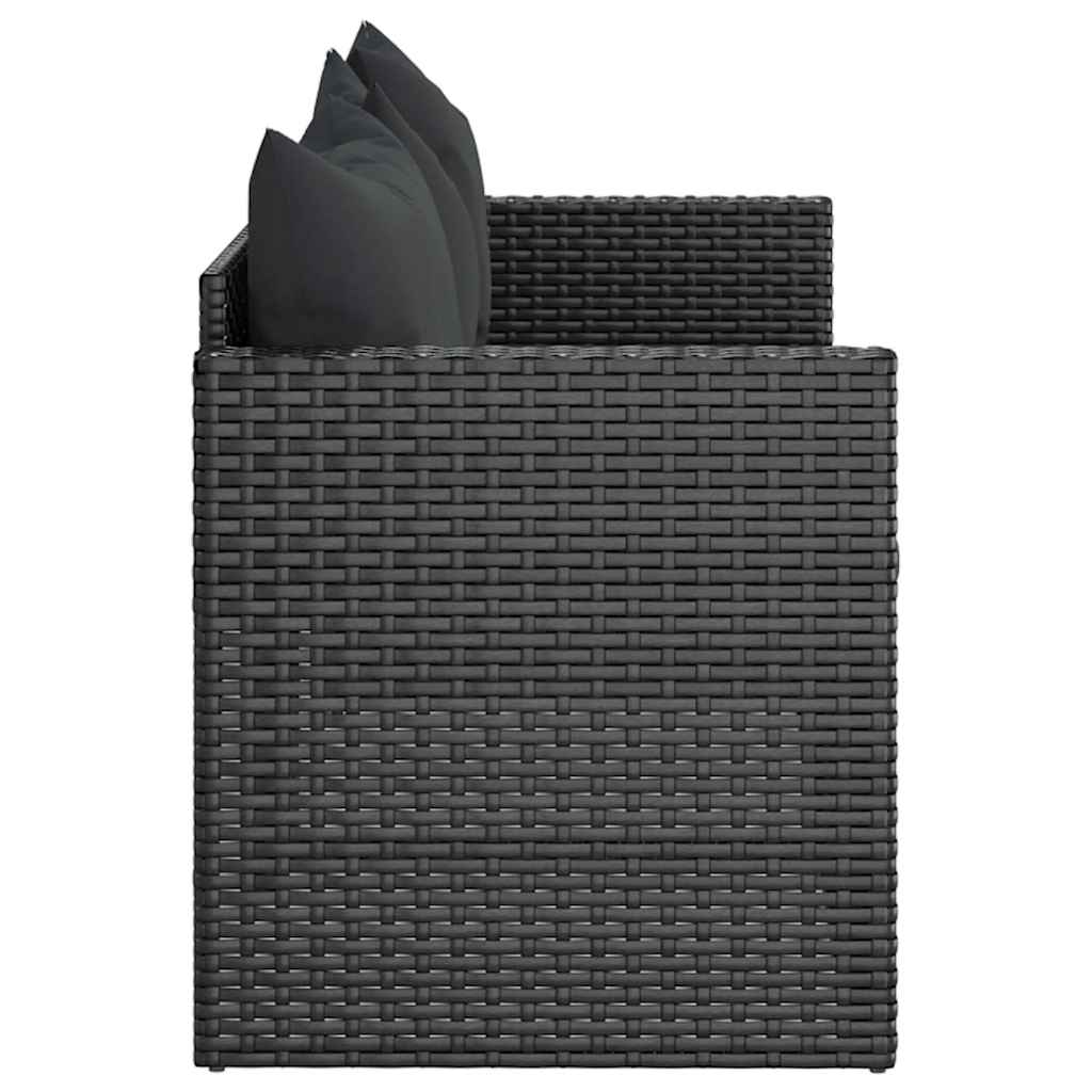 Fekete 3 személyes polyrattan kerti kanapé párnákkal 5