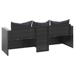 Fekete 3 személyes polyrattan kerti kanapé párnákkal 6