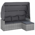 3-személyes szürke polyrattan kanapé tetővel és lábtartóval 2