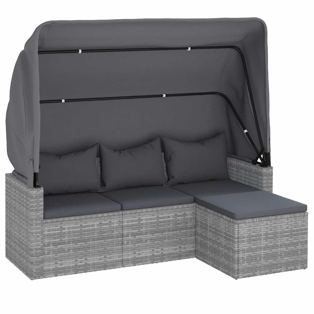 3-személyes szürke polyrattan kanapé tetővel és lábtartóval 2