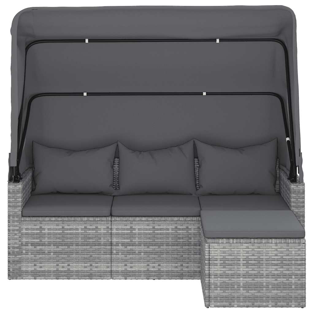 3-személyes szürke polyrattan kanapé tetővel és lábtartóval 3