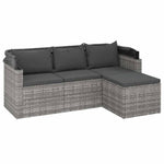 3-személyes szürke polyrattan kanapé tetővel és lábtartóval 4